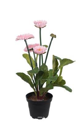 Fausse plante fleurie, Paquerettes artificielles en pot, H 30 cm D 17 cm, Rose pâle