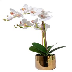 Fausse plante fleurie, Orchidée en pot, H 65 cm