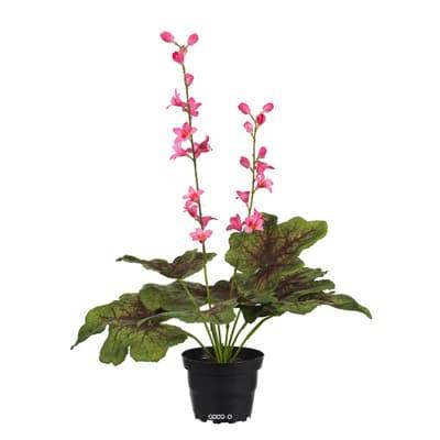 Heuchera sanguinea artificielle en pot, grand feuillage, H 45 cm, Rose soutenu