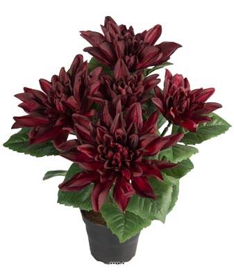 Dalhia commun artificiel en pot, 5 fleurs, H 30 cm Pourpre