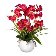 Fausse Orchidee artificielle en vase boule ceramique 3 hampes H 58 cm toucher reel Rose beauty