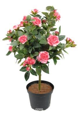 Rosier Artificiel Rose soutenu en boule sur tronc en pot H 42 cm