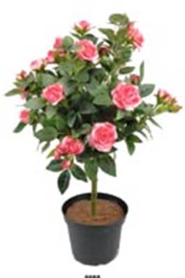 Rosier Artificiel Rose soutenu en boule sur tronc en pot H 42 cm